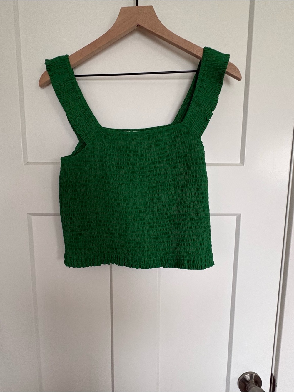 Sadie and Sage Green Smocked Square-Neck Crop Top